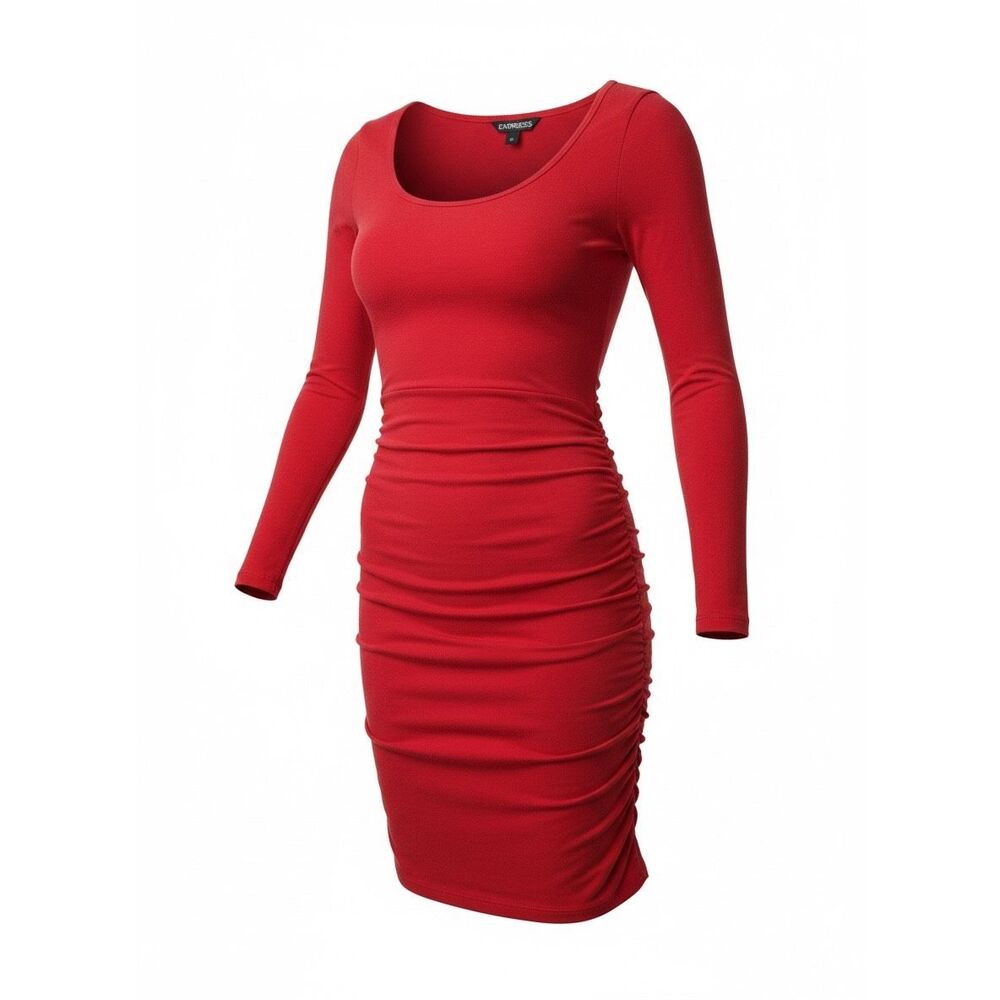Express Red Long Sleeve Ruched Bodycon Dress Size XS NWT Stretchy Cocktail Mini